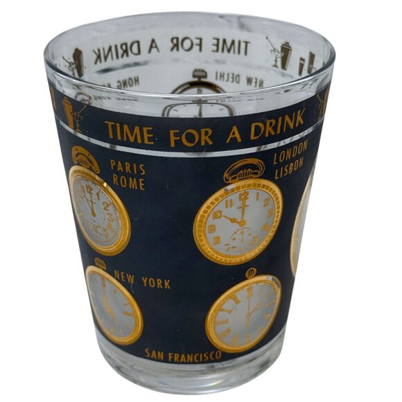 Set of 4 Mid-Century Modern "Time For A Drink" Double Old Fashioned Glasses Gold - Picture 3 of 16